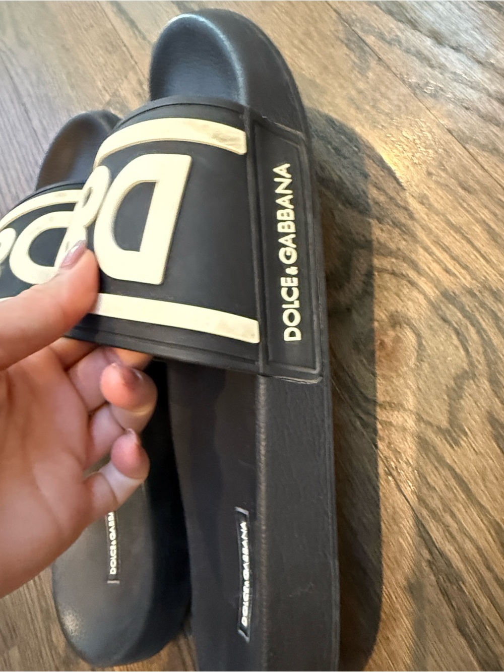 Dolce & Gabbana Black and Cream Logo Slide Sandals - Picture 4 of 5